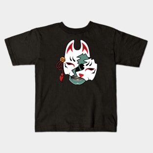 Japanese kitsune mask with skull Kids T-Shirt